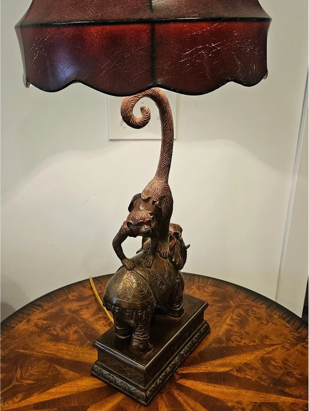 Rare Maitland-Smith Whimsical Elephant & Monkey Figural Table Lamp - 33 In Tall